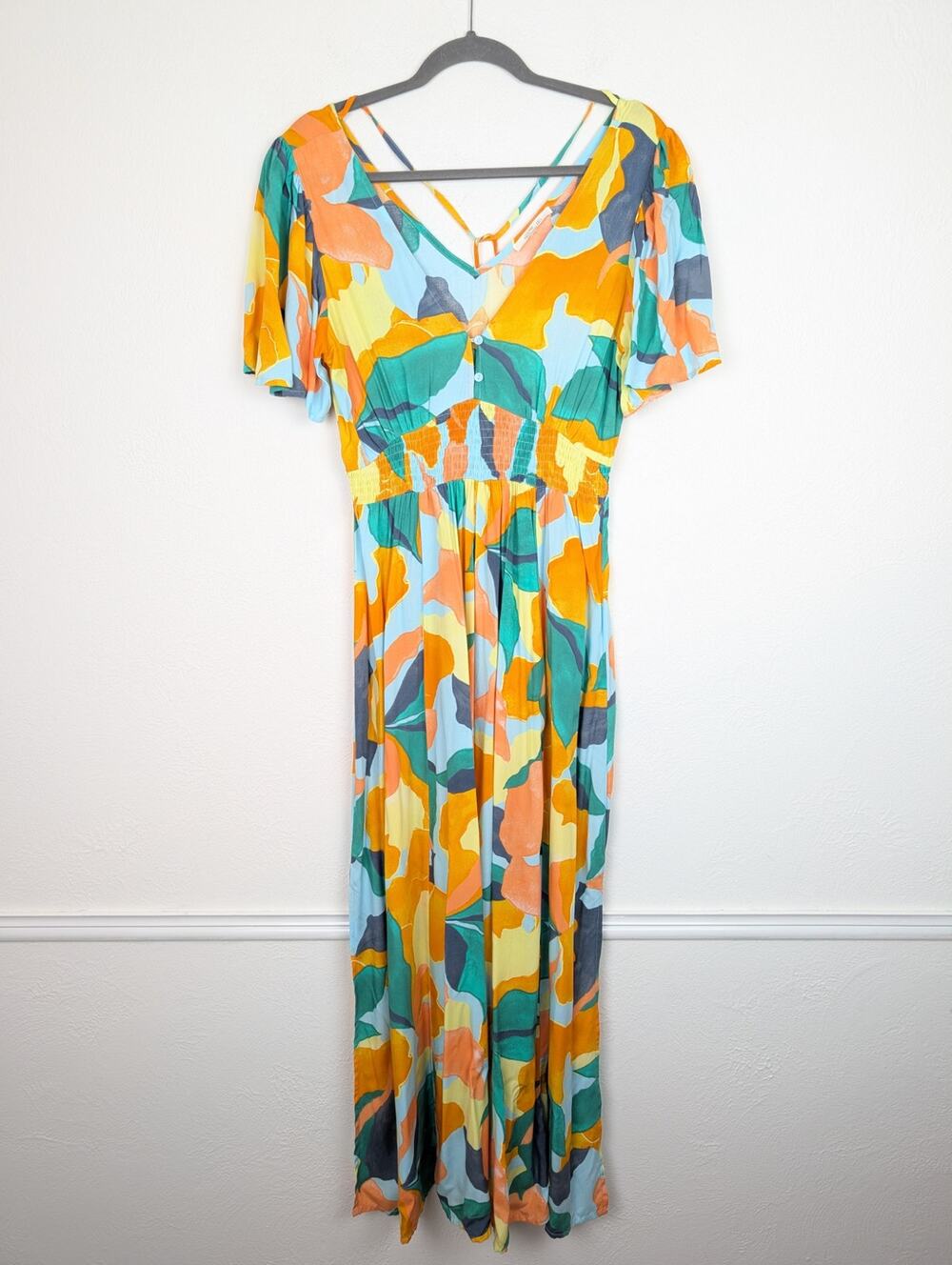 Anthro Abel the Label Maxi Dress Tangerine Floral Boho Beach Orange Green Size M